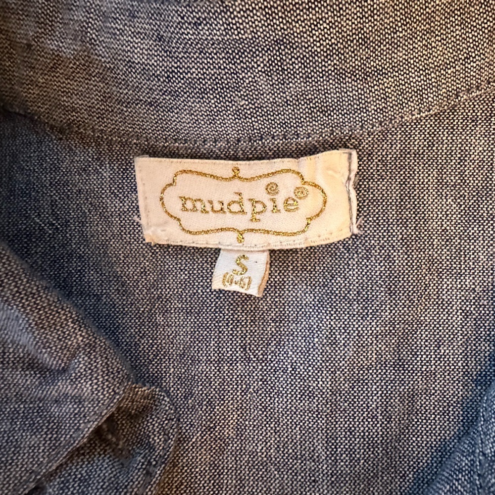 Mud Pie Chambray Belted Midi Dress S | Summer Casual Blue Button Front - Picture 4 of 9